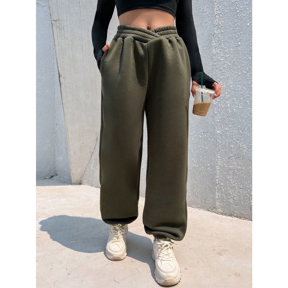 🌟 Solid Slant Pocket Sweatpants high waist - Picture 9 of 12